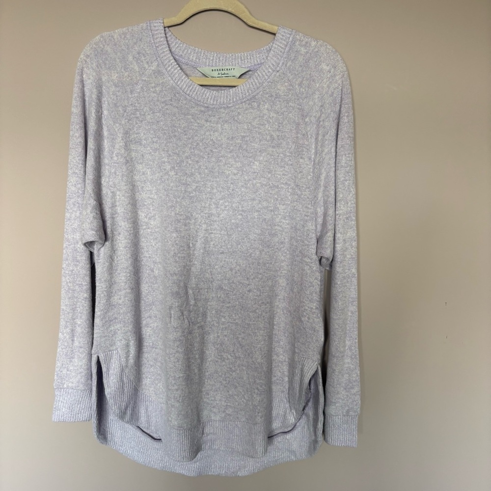 Boxercraft Women Medium‎ Gray Purple Heathered Sweatshirt Thumbhole Curved Hem